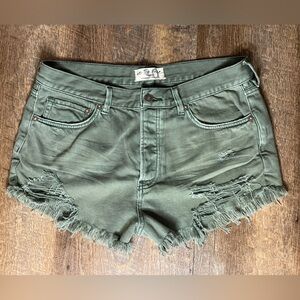 Free People | Loving Good Vibrations Distressed Shorts | Green | Size 30